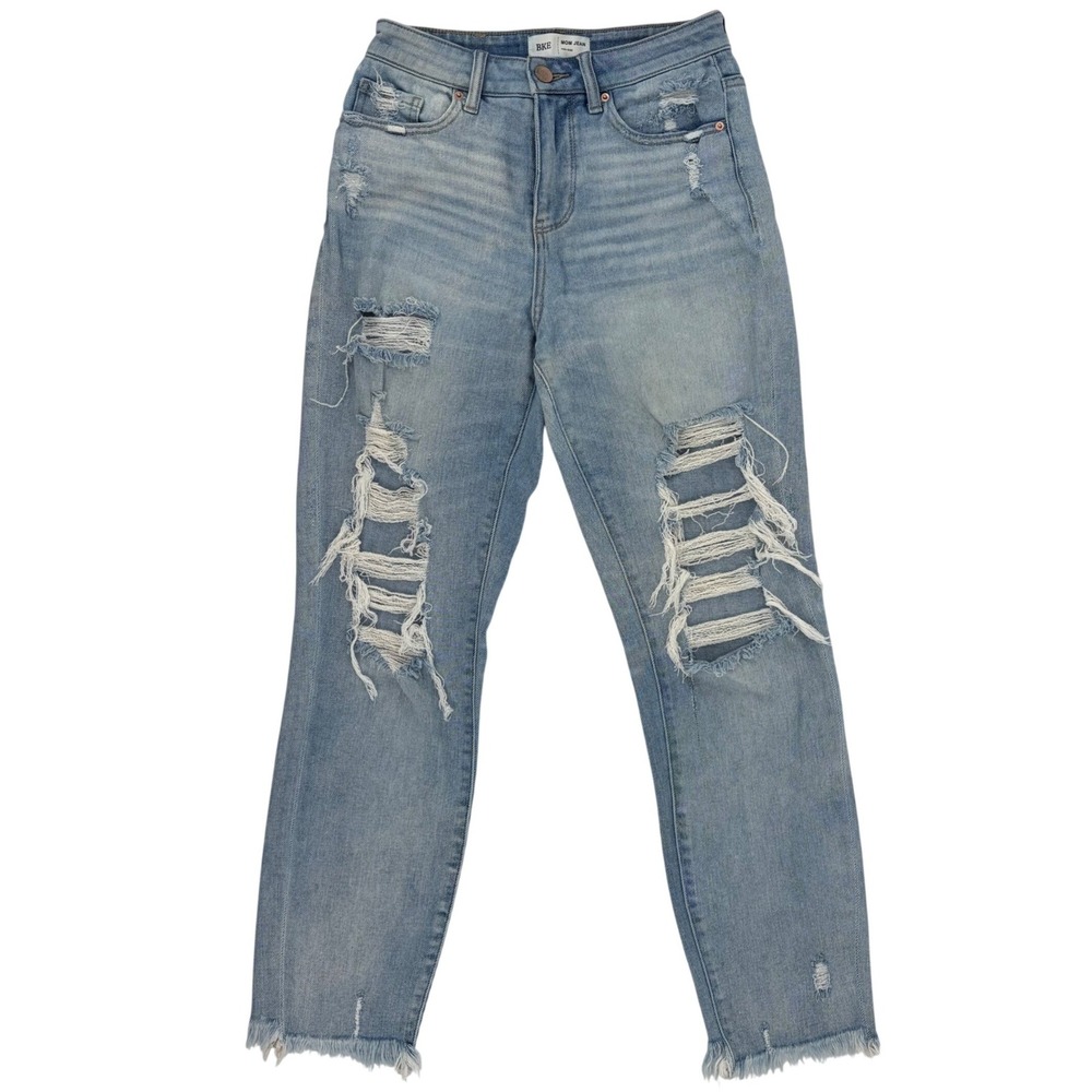 Buckle BKE Mom Jean High Rise Distressed Light Wash Denim Grunge 24 Shredded